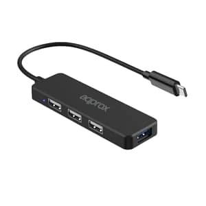 HUB 3 PUERTOS USB 2.0 + 1 PUERTO USB 3.0 TYPE C NEGRO APPROX