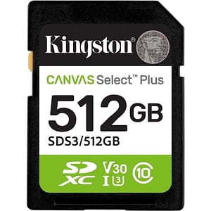 SECURE DIGITAL HC 512 GB CANVAS SELECT PLUS GEN3 CLASE10 KINGSTON