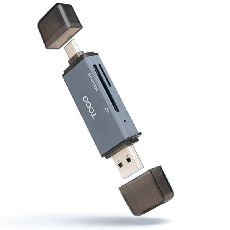 LECTOR TARJETAS USB-C 3.0  + USB-A GRIS TOOQ